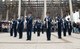 The U.S. Air Force Drill Team performs in front of students at The University of Texas at San Antonio April 20, 2018, San Antonio, Texas. A standard Drill Team performance features a professionally choreographed sequence of show-stopping weapon maneuvers, precise tosses, complex weapon exchanges, and a walk through the gauntlet of spinning weapons. (U.S. Air Force photo by Airman 1st Class Dillon Parker)