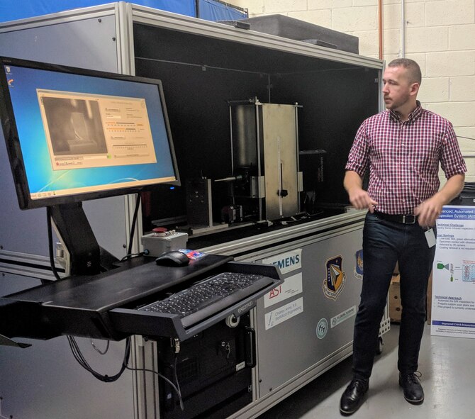 Employees from Florida Turbine Technologies, Inc. demonstrate Sonic Infrared inspection to Air Force Operational Energy staff, Jupiter, Fla., January 9, 2018.