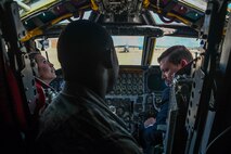 Brian Liesveld (right), the new 307th Force Support Squadron honorary commander, his wife, Erin Liesveld (left), and a U.S. Air Force Airman assigned to the 307th FSS (center), inspect the crew area of a B-52 Stratofortress on Barksdale Air Force Base, La. April 29, 2018.