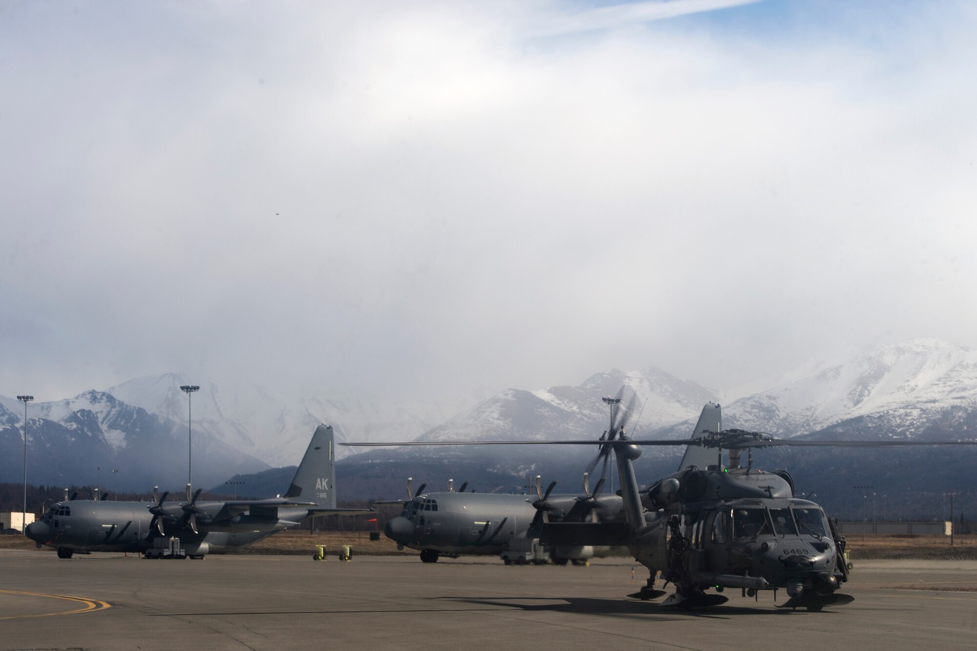 Two HH-60s took to the skies above JBER for the week-long training. The pilots and crew maneuvered though various scenarios before firing at stationary targets.