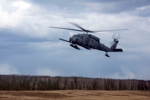 Two HH-60s took to the skies above JBER for the week-long training. The pilots and crew maneuvered though various scenarios before firing at stationary targets.