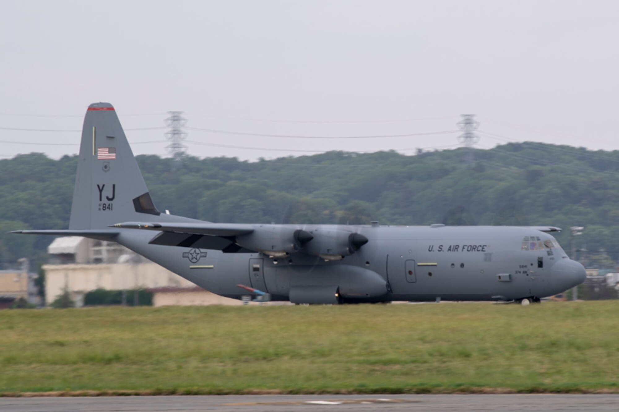 A C-130J Super Hercules touches down at Yokota Air Base, Japan