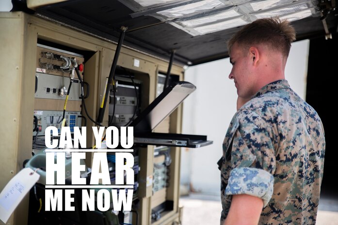 Lance Cpl. Benjamin Willwerth establishes a time device multiple access (TDMA) network July 30, 2018 at Camp Kinser, Okinawa, Japan. TDMA networks are used to pull and divide internet networks from satellites to give access to internet while on missions where internet is not accessible available. Willwerth, a field radio operator with Networking Platoon, Communications Company, Headquarters Regiment, 3rd Marine Logistics Group, is a native of Portland, Maine. (U.S. Marine Corps photo by Pfc. Mark Fike)