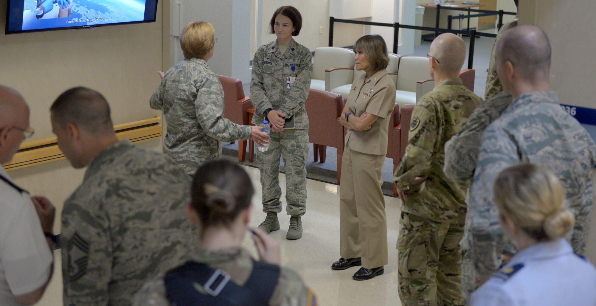 Members of the Defense Health Agency and Lt. Gen. Dorothy Hogg, U.S. Air Force surgeon general, take a tour of the 628th Medical Group facility during their July 30, 2018, visit to Joint Base Charleston. The visit allowed the group to develop a better understanding of the medical services provided by the 628th MDG as it transitions to fall under DHA management.