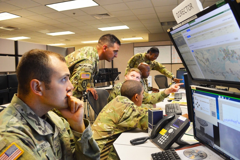 Soldiers of the1st Space Battalion, 1st Space Brigade from Colorado Springs, Colo., are training to operate the Warfighter Assisting Low Earth Orbit Tracker antenna and Kestrel Eye Ground Station at U.S. Army Space and Missile Defense Command/Army Forces Strategic Command, Redstone Arsenal, Ala., June 28, 2018. The training is allowing the soldiers to support overhead satellite passes for the Kestrel Eye program for approximately two months. Army photo by Jason B. Cutshaw