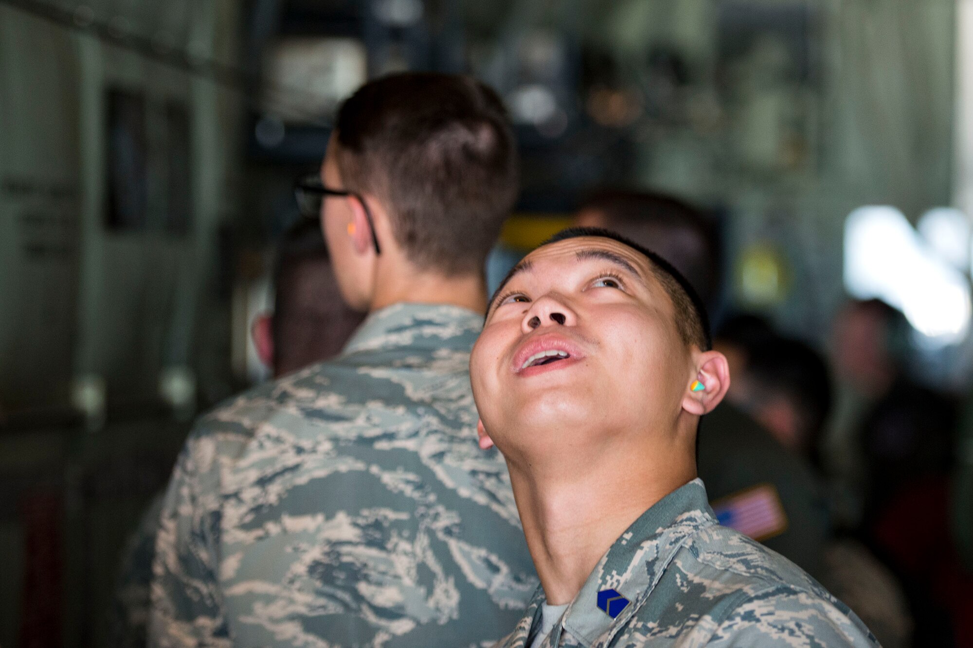 Cadet Loren Guevarra, University of Nevada, Las Vegas Detachment 004, observes the inside of an HC-130J Combat King II during Operation Air Force 2018, July 26, 2018, at Moody Air Force Base, Ga. From June 2-Aug. 1, three groups of cadets from across the nation participated in the annual program which gave them an opportunity to see the operational Air Force’s mission and lifestyle before choosing a career as an officer. (U.S. Air Force photo by Airman 1st Class Erick Requadt)