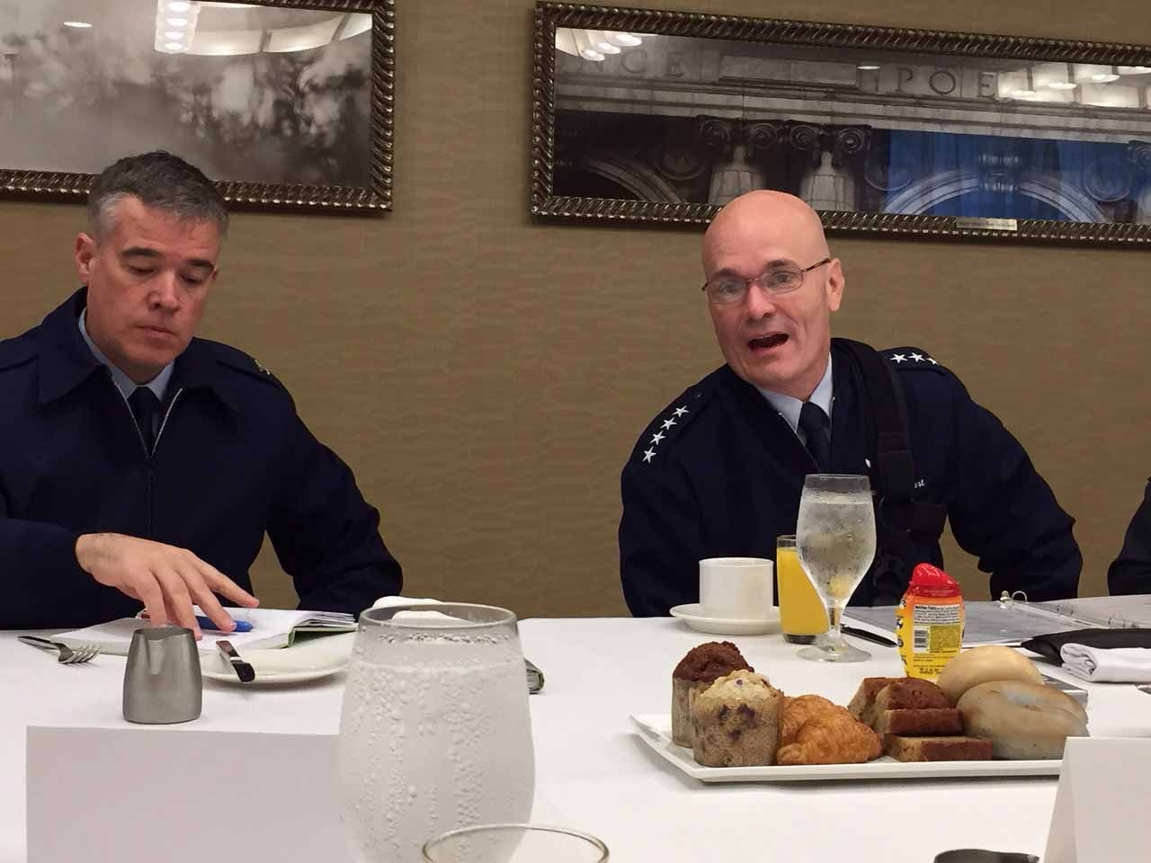 Air Force general speaks with defense writers.