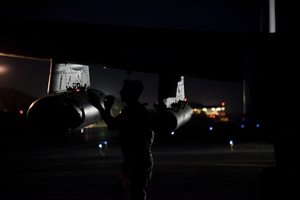 A crew chief from the 75th Expeditionary Fighter Squadron conducts pre-flight checks on an A-10C Thunderbolt II before take-off on Kandahar Airfield, Afghanistan, Aug. 2, 2018. The Airmen, from Moody Air Force Base, Georgia, are deployed in support of Operation Freedom's Sentinel by providing close-air support to Afghan forces and other coalition partners. (U.S. Air Force photo by Staff Sgt. Kristin High)