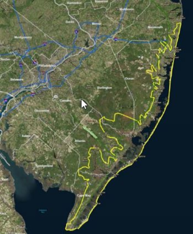 The New Jersey Back Bays study area includes approximately 950 square miles and nearly 3,400 miles of shoreline. The objective of the study is to investigate problems and solutions to reduce damages from coastal flooding that affects population, critical infrastructure, critical facilities, property, and ecosystems.