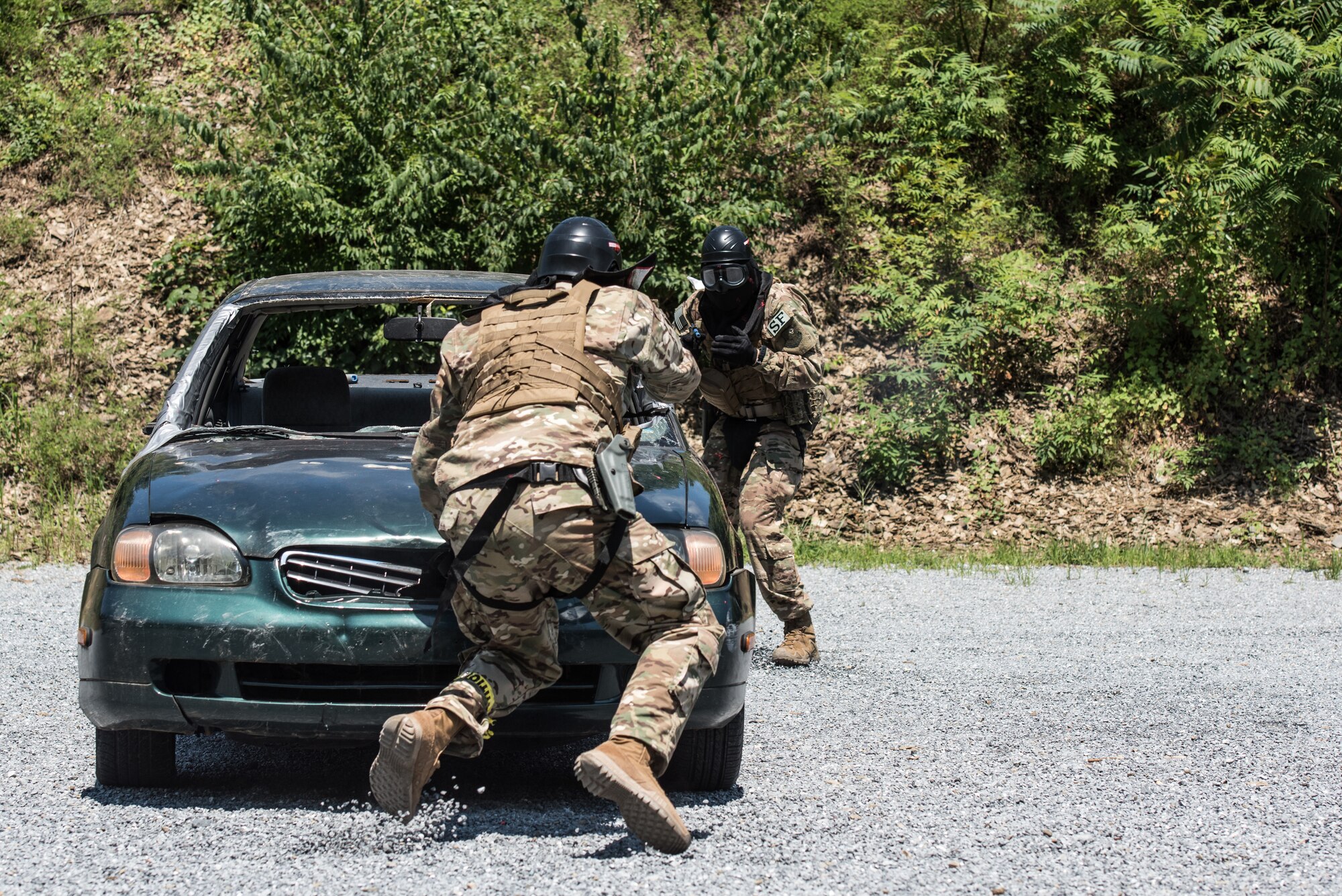 193rd Special Operations Security Forces Squadron  conduct a force-on-force drill during armed vehicle defense training.