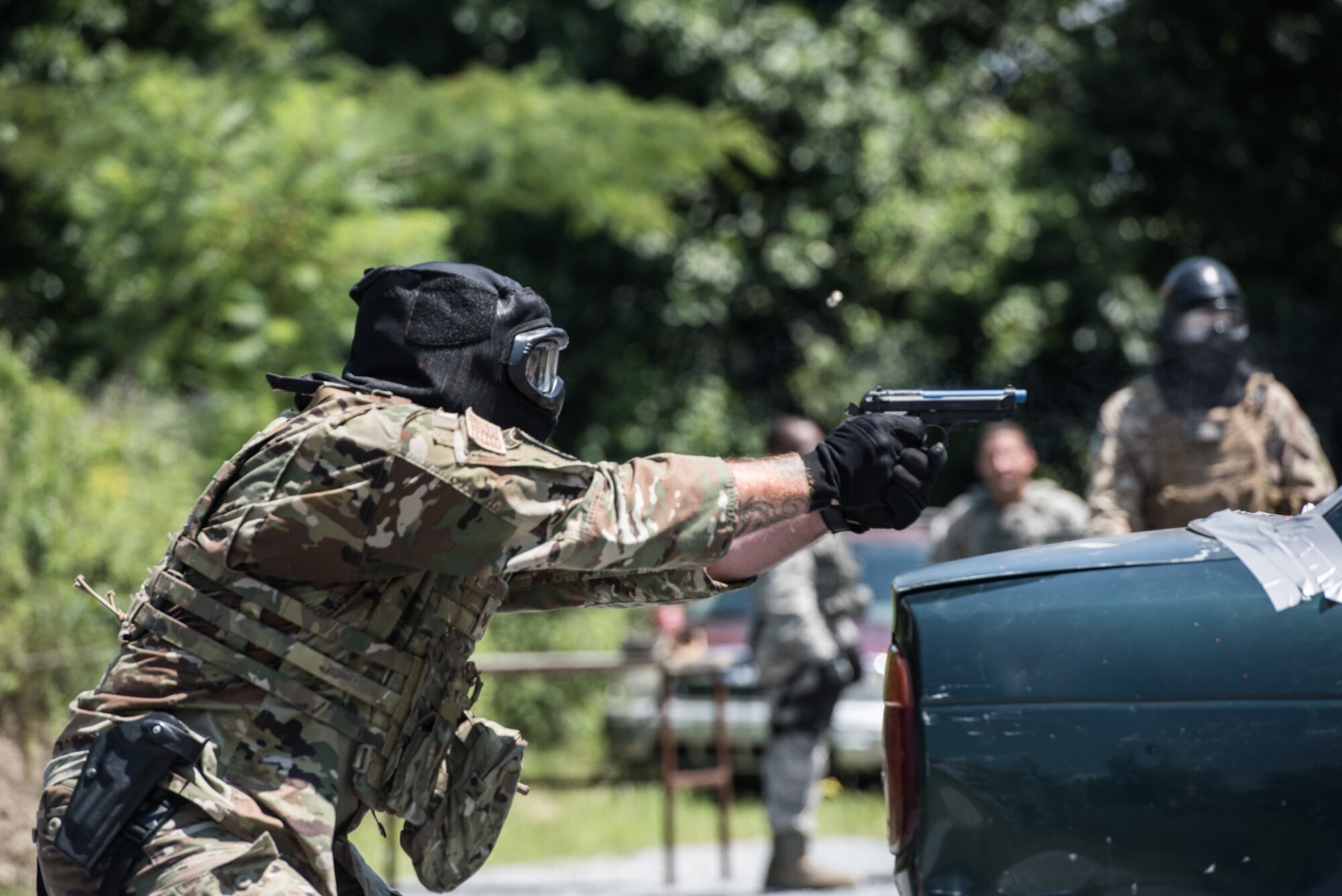 193rd Special Operations Security Forces Squadron  conduct a force-on-force drill during armed vehicle defense training.