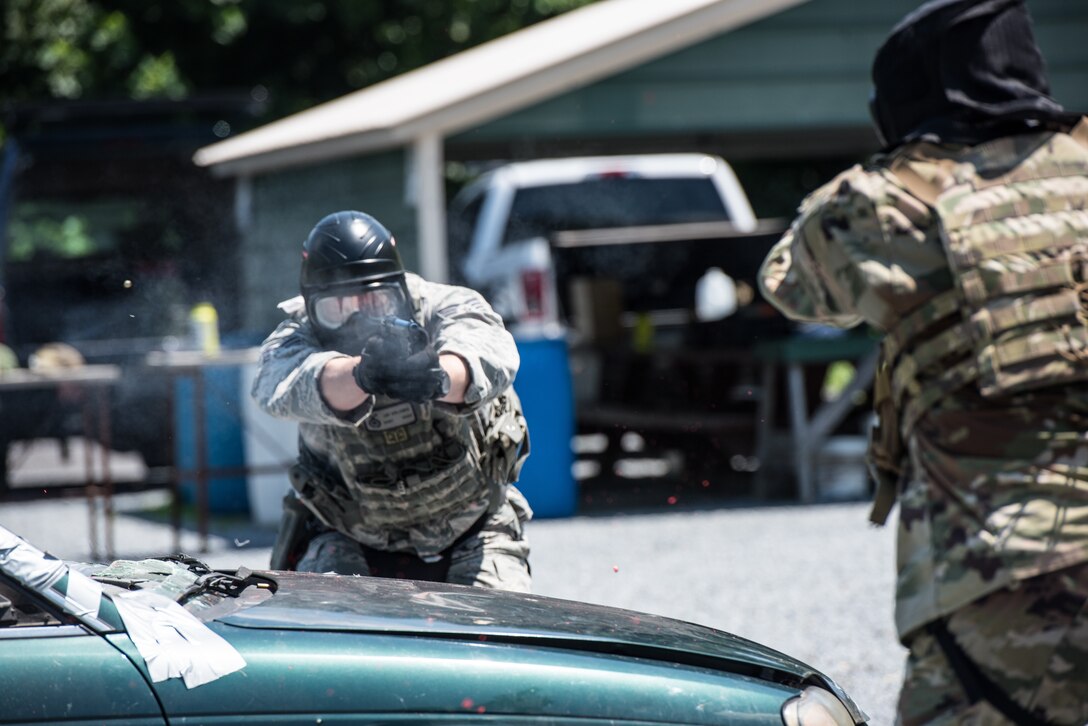 193rd Special Operations Security Forces Squadron  conduct a force-on-force drill during armed vehicle defense training.