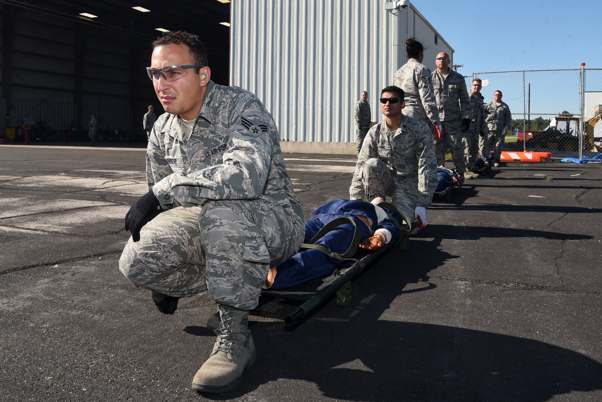 Airmen from the 108th WIng Medical Group, New Jersey Air National Guard, attend PATRIOT North exercise at Volk Field, Wis.