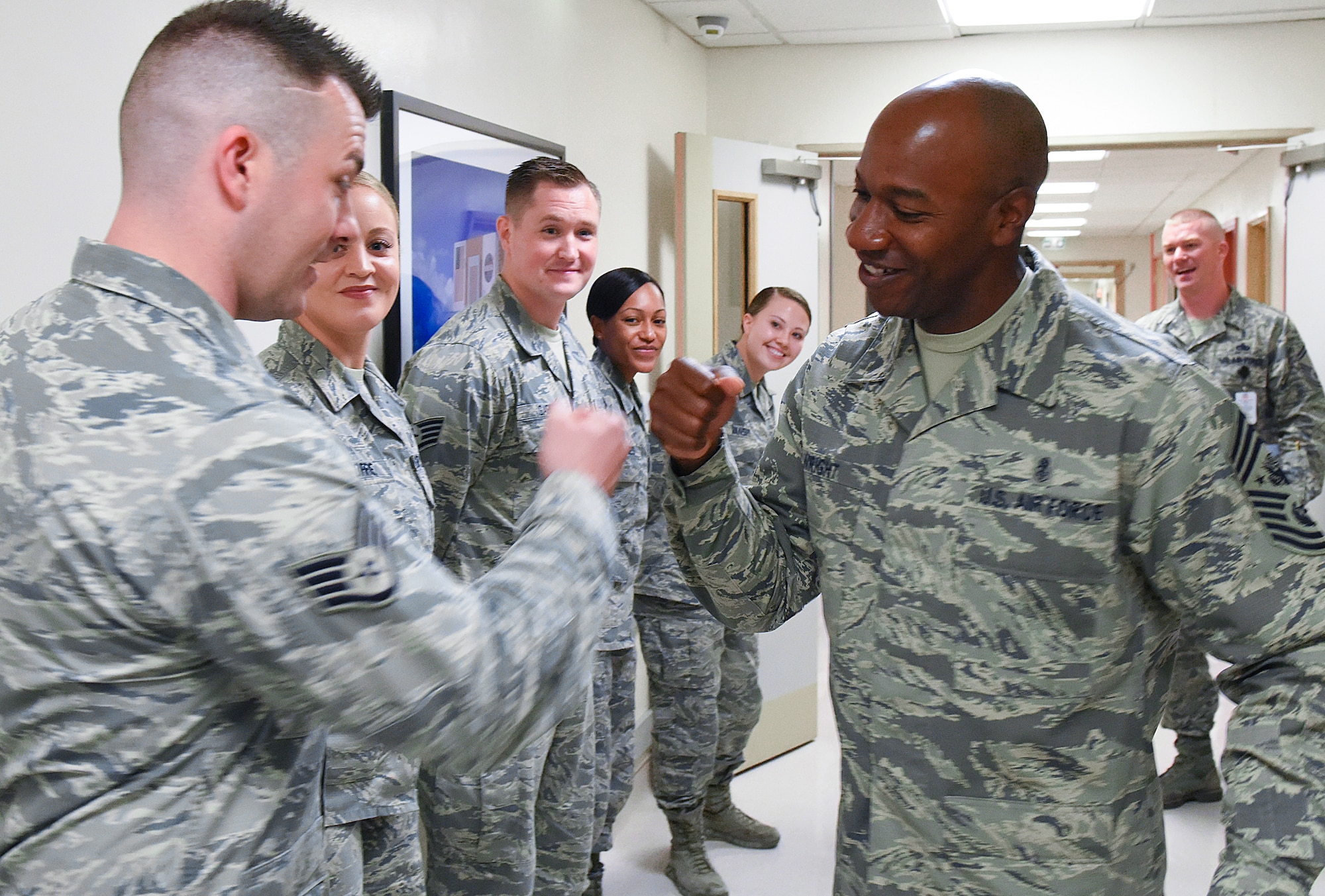 Chief Master Sgt. of the Air Force Kaleth O. Wright greets Airmen