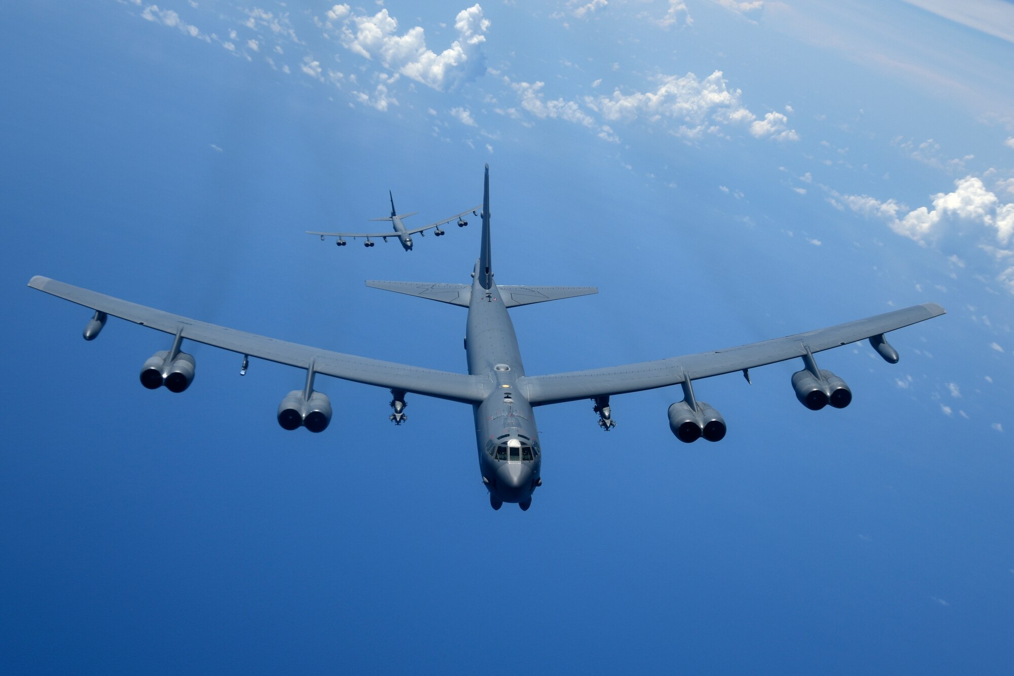 B-52H Stratofortress bombers fly over the Pacific Ocean