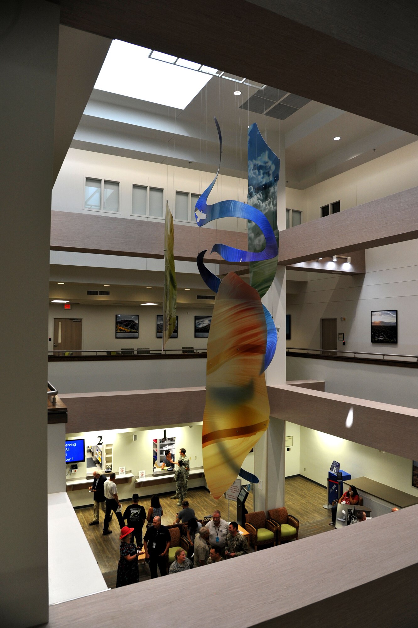 A look at the second floor improvements, including new décor in the form of a sculpture, during a ceremonial ribbon cutting Aug. 1 at the Base Hospital. MDG officials marked the culmination of a nearly three-year project to give the facility a series of modern upgrades. (U.S. Air Force photo by Jim Fisher)