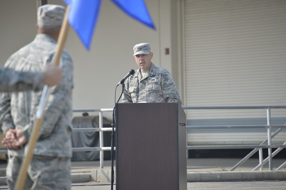 Lt. Col. Dave Johnston assumes command of the 144th Mission Support Group, Aug. 4, 2018.