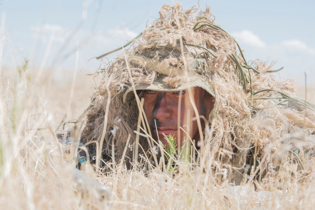 An Idaho Army National Guard sniper prepares for a reconnaissance mission