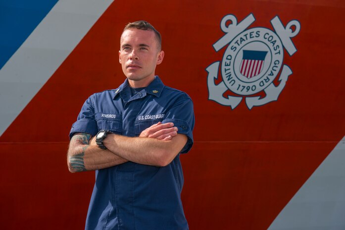 U.S. Coast Guardsmen assigned to U.S. Coast Guard Sector and Station Charleston celebrated the U.S. Coast Guard's 228th birthday Aug. 4, 2018. "Serving in the U.S. Coast Guard allows me to honor the storied legacy of the service and contribute to the mission as we move forward," said U.S. Coast Guard Petty Officer 2nd Class Jake Viveiros. (U.S. Air Force photo by Airman 1st Class Joshua Maund)