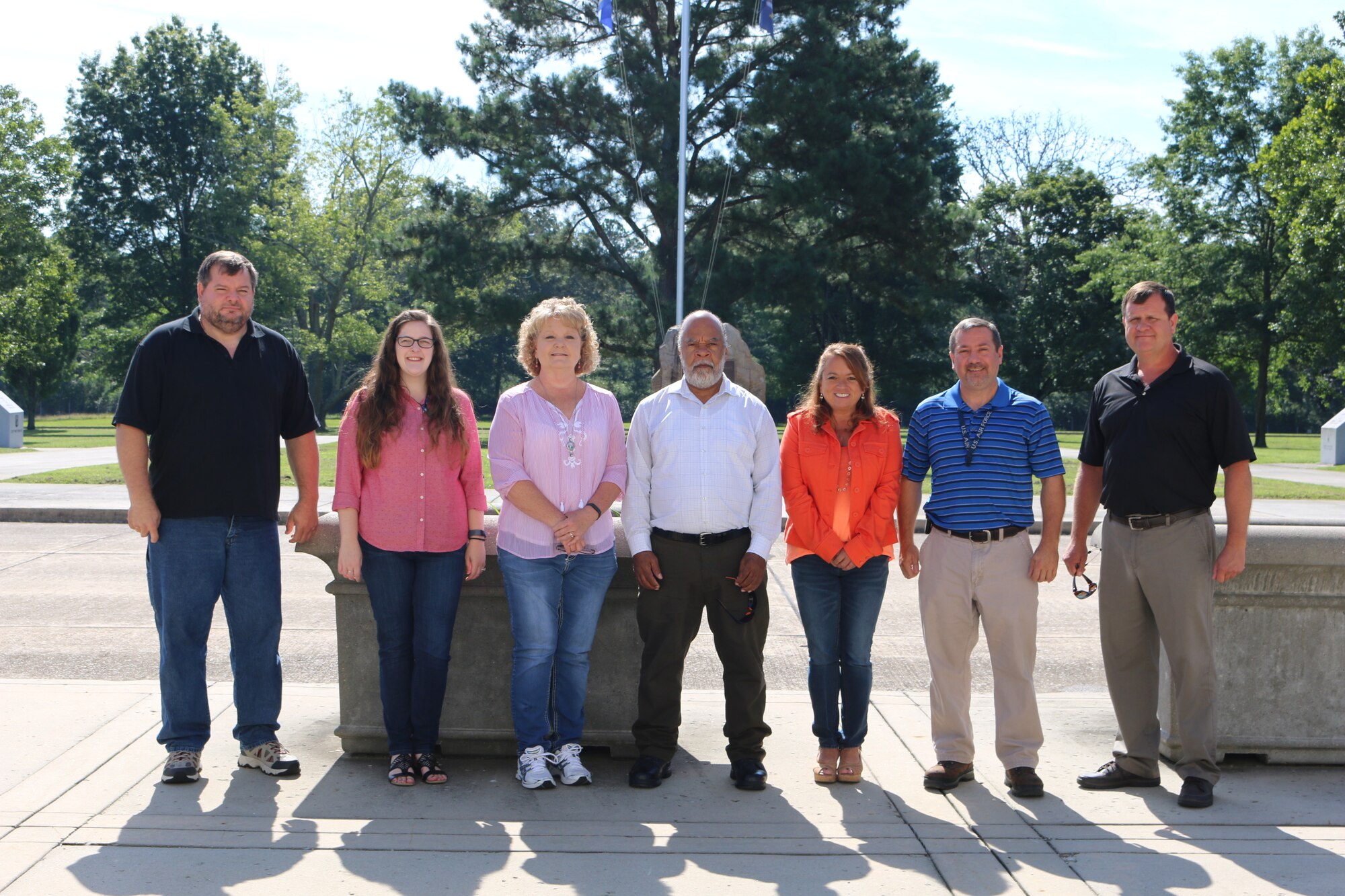 This team, consisting of members from several organizations across Arnold Air Force Base, recently worked together to prevent a calibration interval dropping to under six months for digital temperature scanners. The effort resulted in a cost avoidance of additional man hours for AEDC. Pictured left to right: Randy Jones, Jensie Castleman, Lora Arnold, Ed Simmons, Frances Samples, Randy Prince and Greg Earp. Not pictured is Kathy Gemma. (U.S. Air Force photo by Deidre Ortiz)