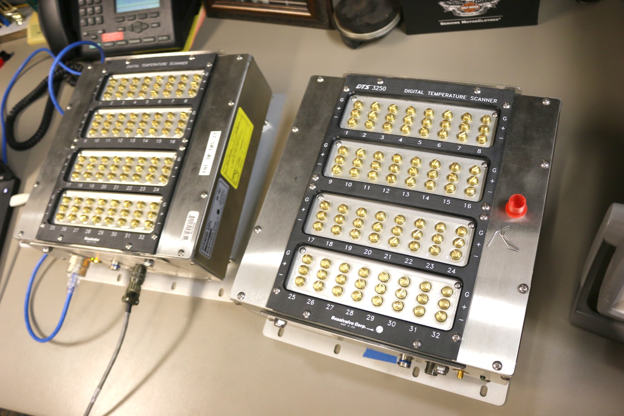 Members of the Test and Communications Branch, the Test Operation and Sustainment contractor, Technical and Management Advisory Services and Precision Measurement Equipment Laboratory assisted in maintaining the current calibration interval for digital temperature scanners, like the ones pictured, at Arnold Air Force Base. Regular calibration ensures that instrumentation is accurate and supporting Air Force systems as needed. (U.S. Air Force photo by Deidre Ortiz)