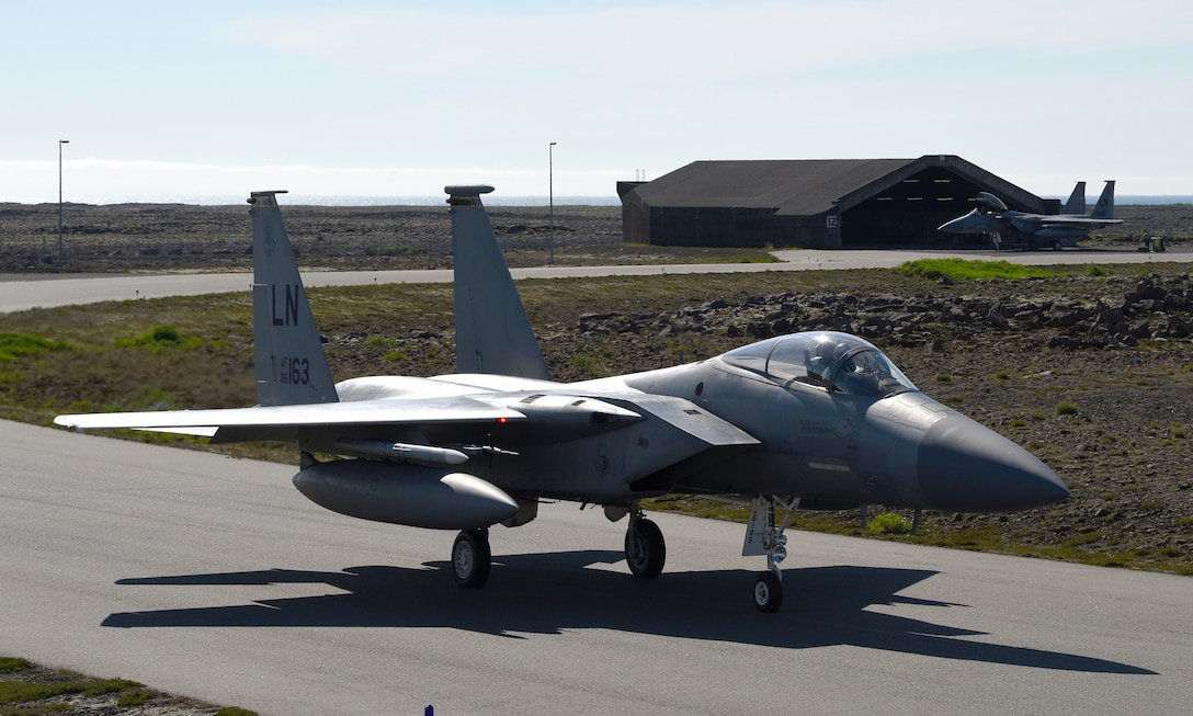 An Air Force F-15C Eagle taxis.