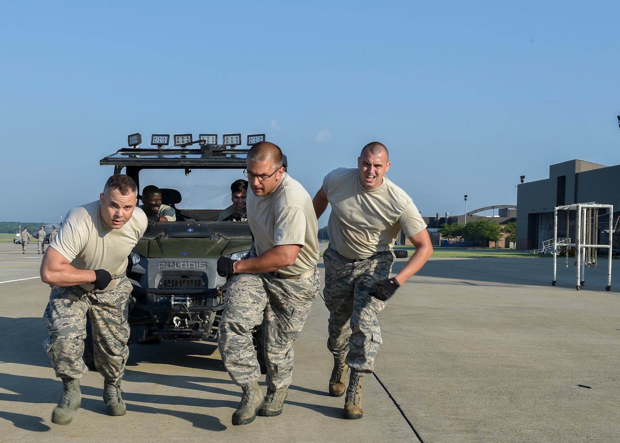 The 76th Aerial Port Squadron holds the 76er competition annually as a fun way to train. The competition consists of six parts: a hundred question test, a pallet build up, a 10K forklift obstacle course, a 25K Halverson obstacle course, a team physical training course, and an Engine Running Onload/Offload without the engine running.