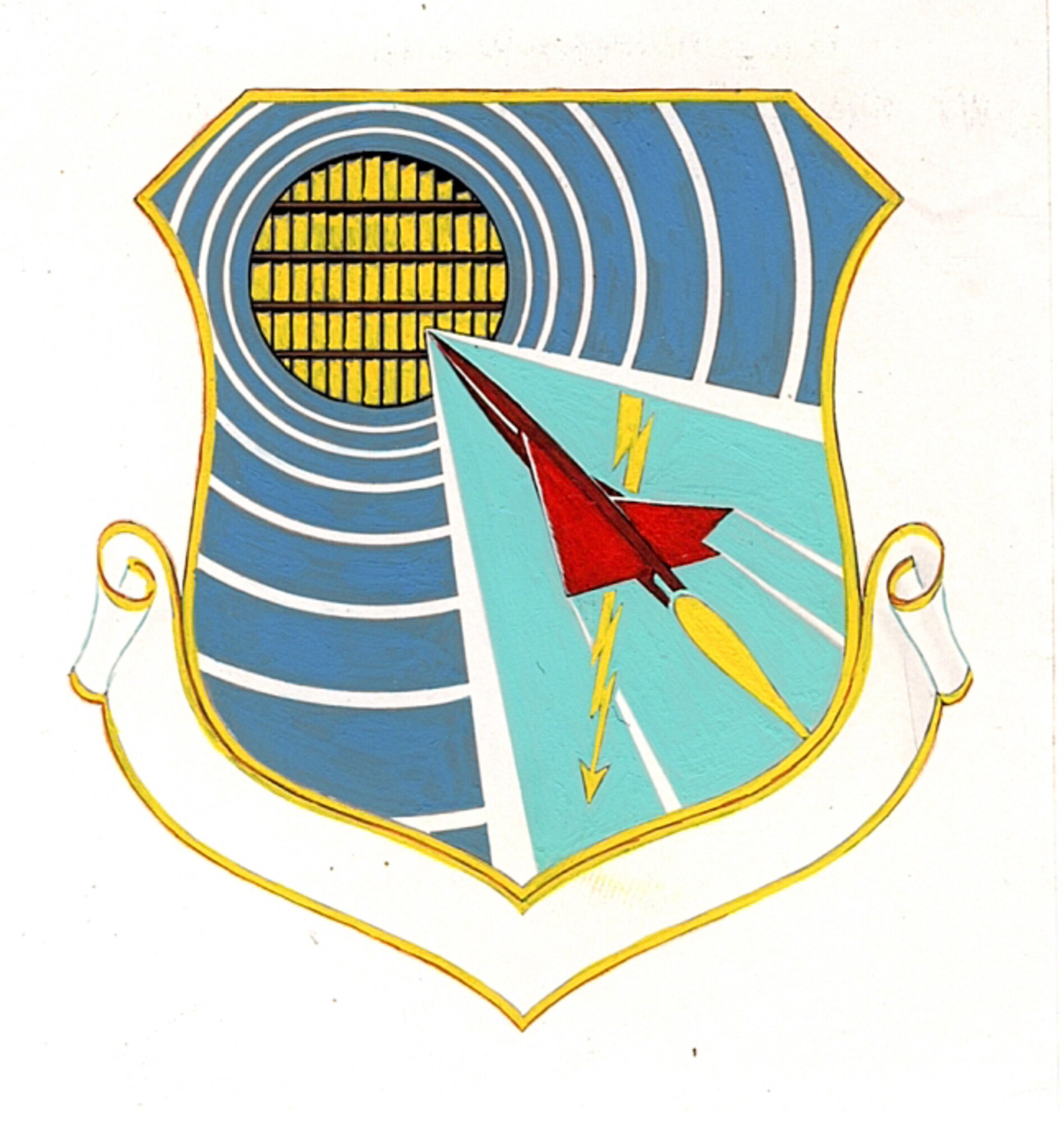 The original AEDC emblem is pictured. In 1994 unit designations were not placed on the scrolls of emblem paintings. (U.S. Air Force photo)