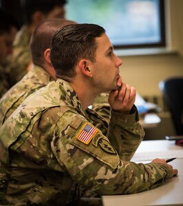 U.S. Army Alaska Soldiers attend a class at the education center on Joint Base Elmendorf-Richardson, Alaska, Aug. 8, 2018. The Education Center assists Airmen, Soldiers and family members in meeting their personal and professional development goals through a variety of educational, training and testing programs.
