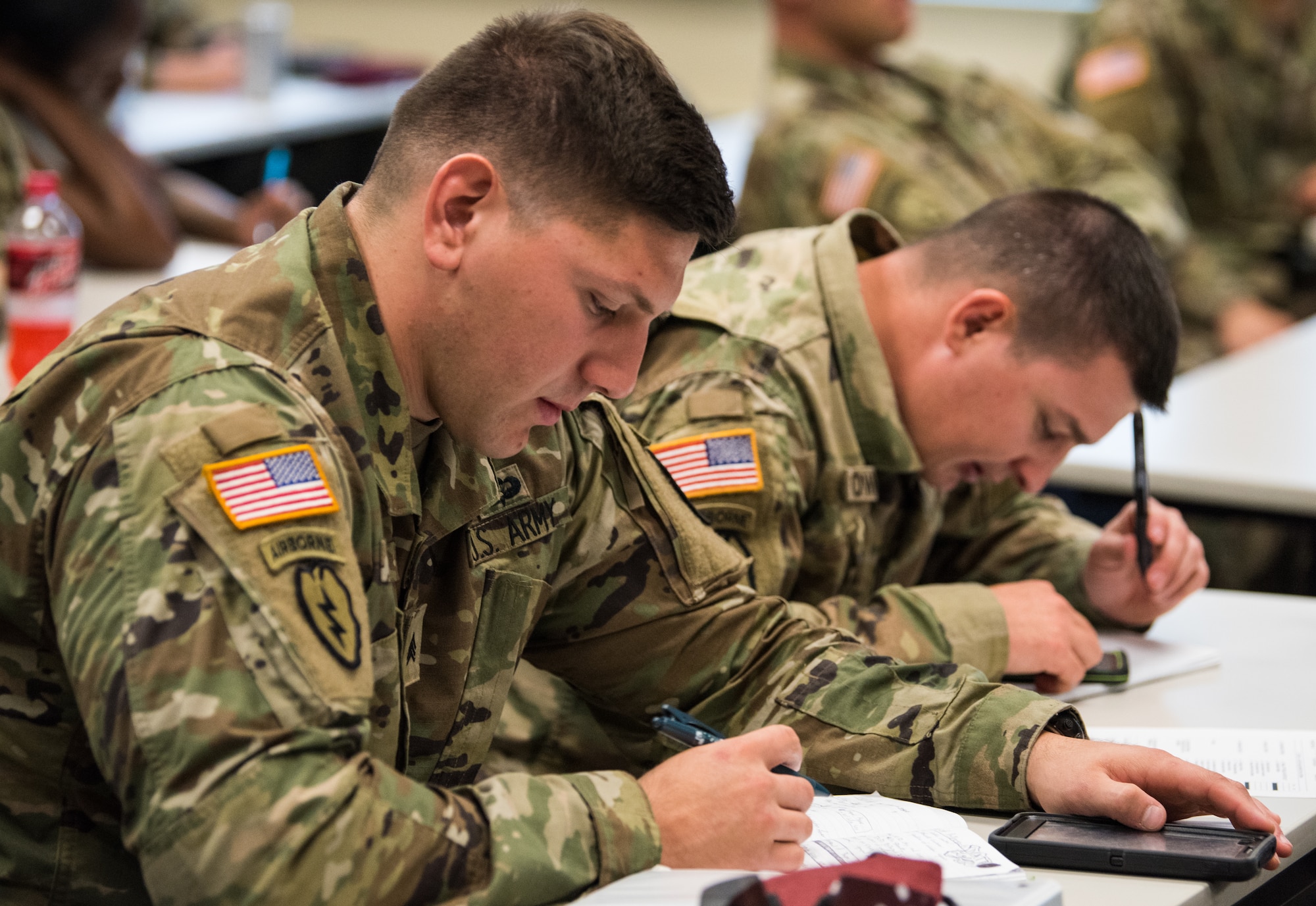 U.S. Army Alaska Soldiers attend a class at the education center on Joint Base Elmendorf-Richardson, Alaska, Aug. 8, 2018. The Education Center assists Airmen, Soldiers and family members in meeting their personal and professional development goals through a variety of educational, training and testing programs.