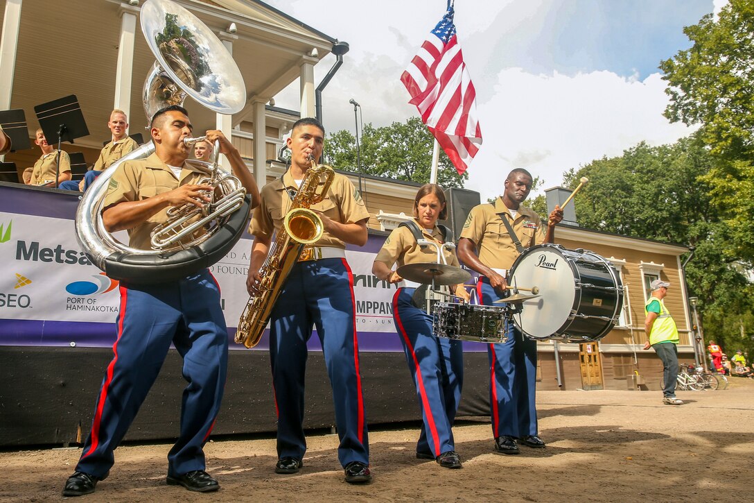 Marines with the Marine Corps Base Quantico Band perform.