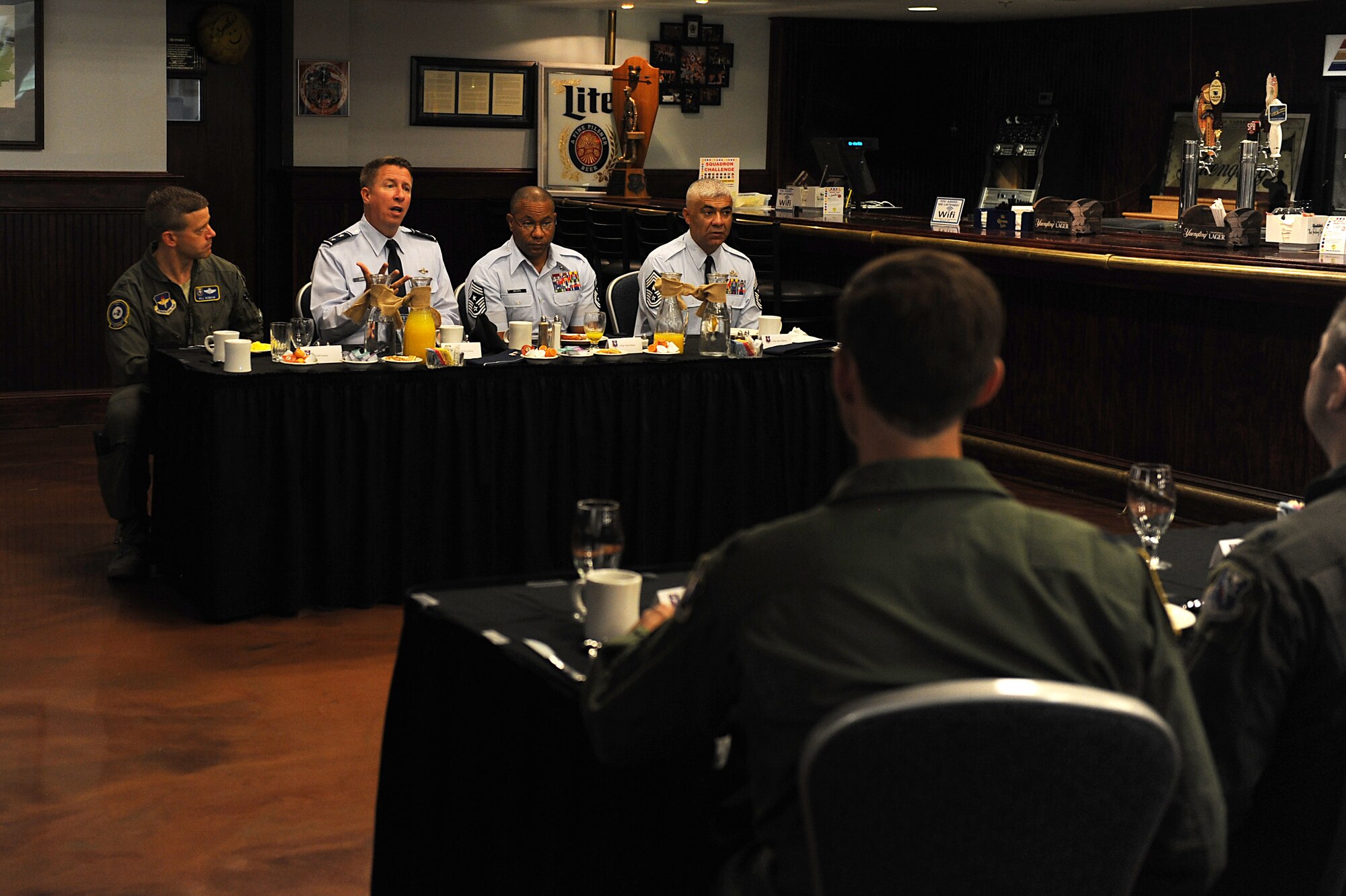 U.S. Air Force Maj. Gen. Patrick Doherty, 19th Air Force commander, talks to 14th Flying Training Wing squadron commanders at Columbus Air Force Base, Mississippi Aug. 6, 2018. Doherty discussed the reformation of the 19th Air Force staff and how that will positively affect members at the squadron levels. (U.S. Air Force photo by Airman 1st Class Beaux Hebert)