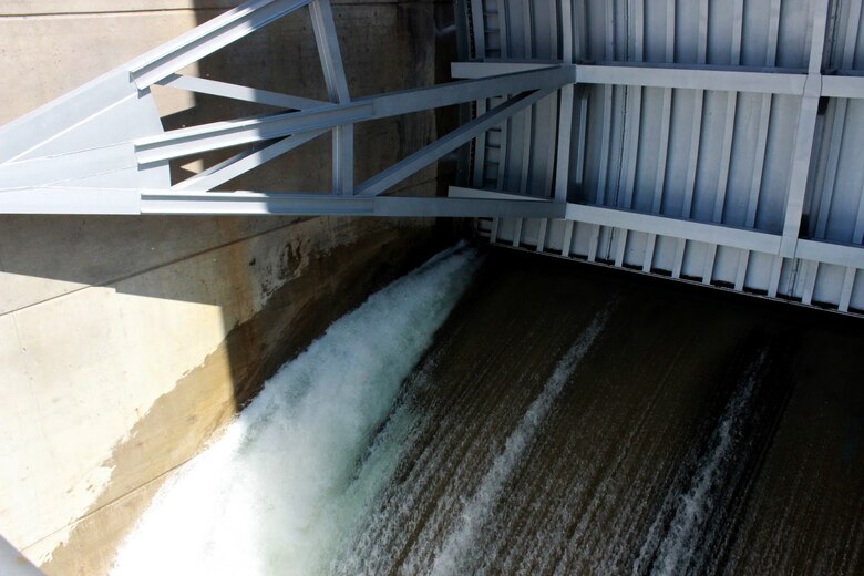 On Monday, August 6, releases of 9,000 cubic feet per second were transitioned from the regulating tunnels to the spillway at Garrison Dam near Riverdale, North Dakota.