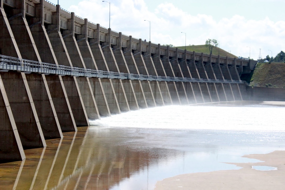 On Monday, August 6, releases of 9,000 cubic feet per second were transitioned from the regulating tunnels to the spillway at Garrison Dam near Riverdale, North Dakota.