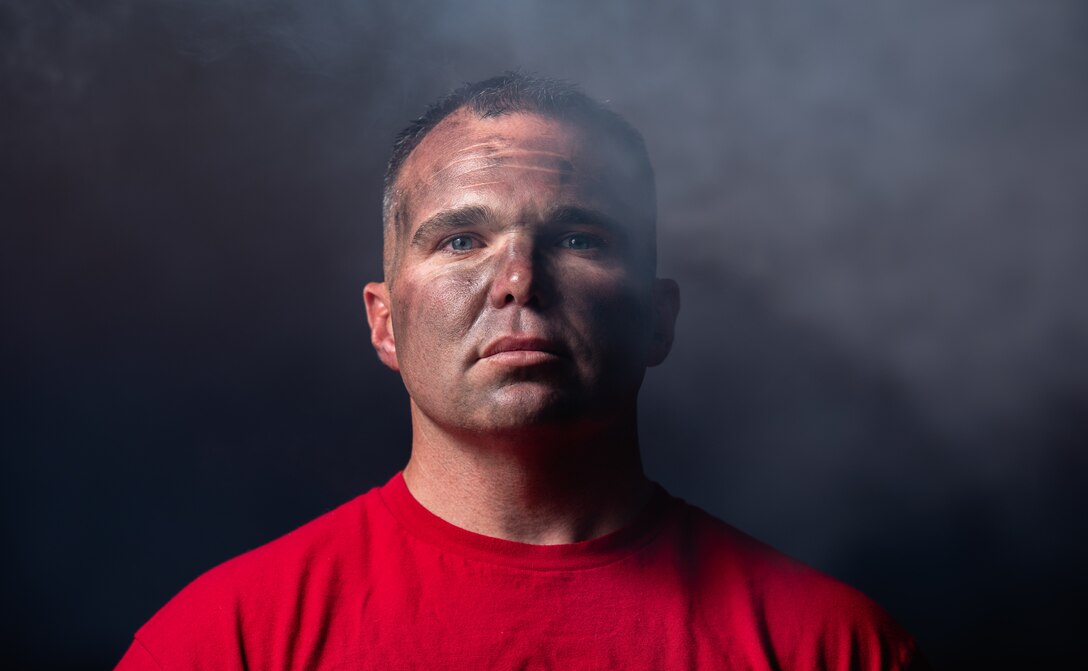 Tech Sgt. Michael Cleary, 56th Equipment Maintenance Squadron, aircraft structural maintainer poses for a portrait Aug. 6, 2018 in Glendale, Ariz. On July 14, 2018, Cleary aided in saving the lives of three families from a fire while on leave in his hometown of Manteca, California. (U.S. Air Force photo by Airman 1st Class Alexander Cook)