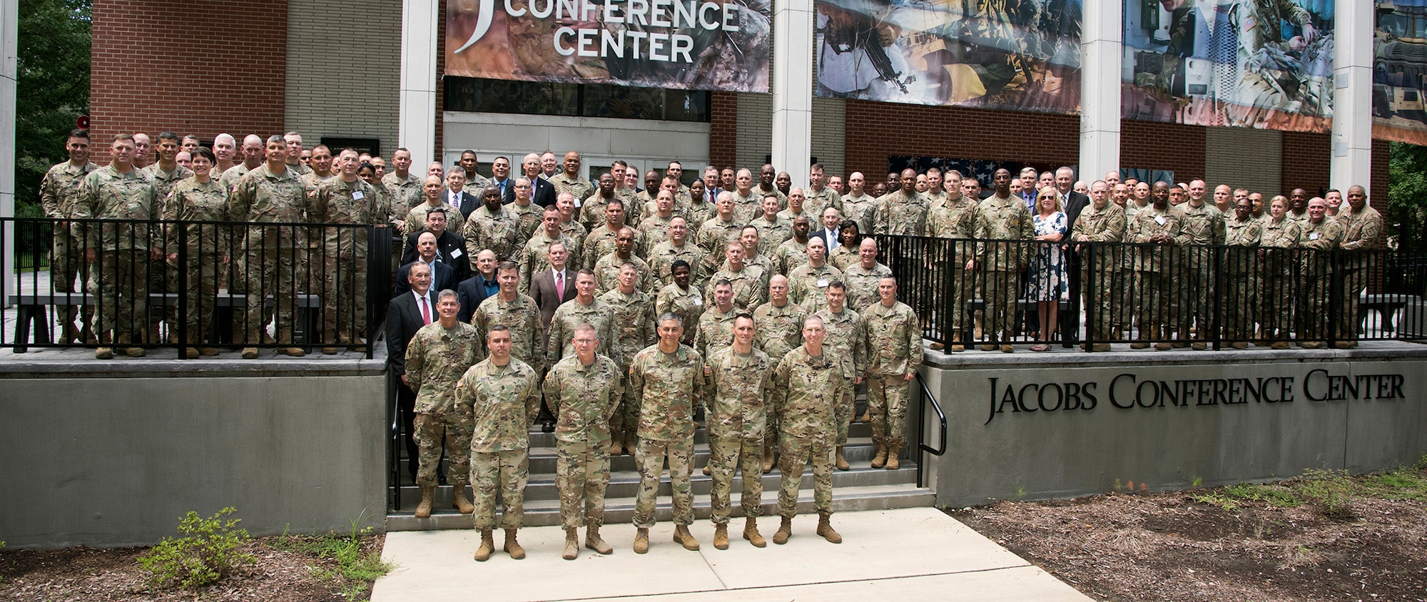 U.S. Army Training and Doctrine Command senior leaders pose for a group photo outside the Jacobs Conference Center during the TRADOC Commanders’ Conference at Fort Eustis, Va., Aug. 1, 2018. (U.S. Army photo by Angel Clemons)