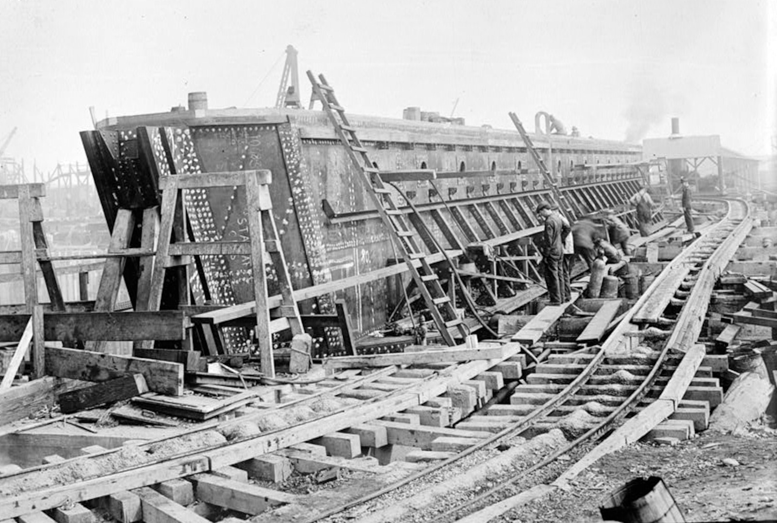 A historic photo of a caisson at Puget Sound Naval Shipyard & Intermediate Maintenance Facility in Bremerton, Wash., in 1918. Two caissons are currently being offered for sale through the Defense Logistics Agency's disposition services.