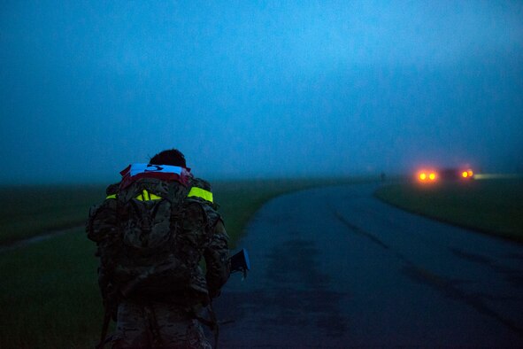 Senior Airman Jeffrey Lewis, 822d Base Defense Squadron fireteam leader, participates in a four-mile ruck march during the Defender Challenge assessment, July 30, 2018, at Moody Air Force Base, Ga. Seven Moody defenders trudged through a gauntlet that tested their capability, lethality and readiness. Ultimately, only Lewis had the scores, determination and perseverance to advance to the next level for a chance to represent Air Combat Command during the 2018 Defender Challenge, Sept. 8-14, at Joint Base San Antonio-Camp Bullis, Texas. (U.S. Air Force photo by Airman 1st Class Erick Requadt)