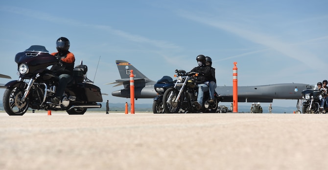 Motorcyclists ride out on the Dakota Thunder Run at Ellsworth Air Force Base, S.D., Aug. 7, 2018. Over 150 participants rode 53 miles from Ellsworth AFB to the Sturgis Motorcycle Rally, where they helped kick off Military Appreciation Day events. (U.S. Air Force photo by Airman 1st Class Thomas Karol)