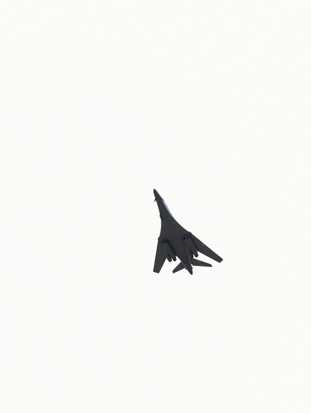 A B-1 flies over Sturgis, S.D., commemorating Veterans Appreciation Day at the 78th Annual Sturgis Motorcycle Rally, Aug. 7, 2018. Every first Tuesday of the rally is Military Appreciation Day, which honors all who have served and those who continue to serve in the U.S. military. (U.S. Air Force photo by Airman 1st Class Thomas Karol)