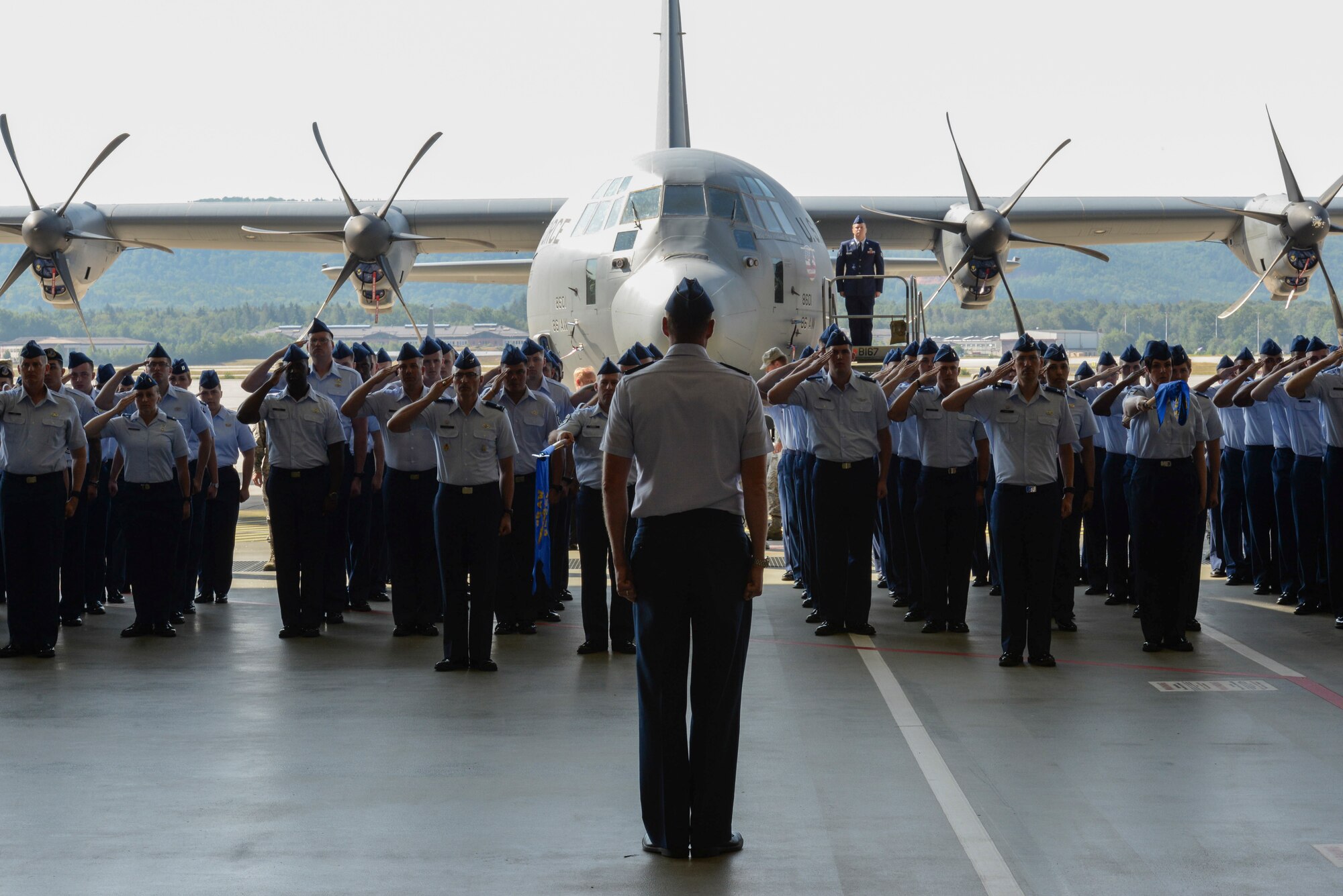 The men and women of the 86th Airlift Wing welcomed their new commander, Brig. Gen. Mark R. August, Aug. 9, 2018.