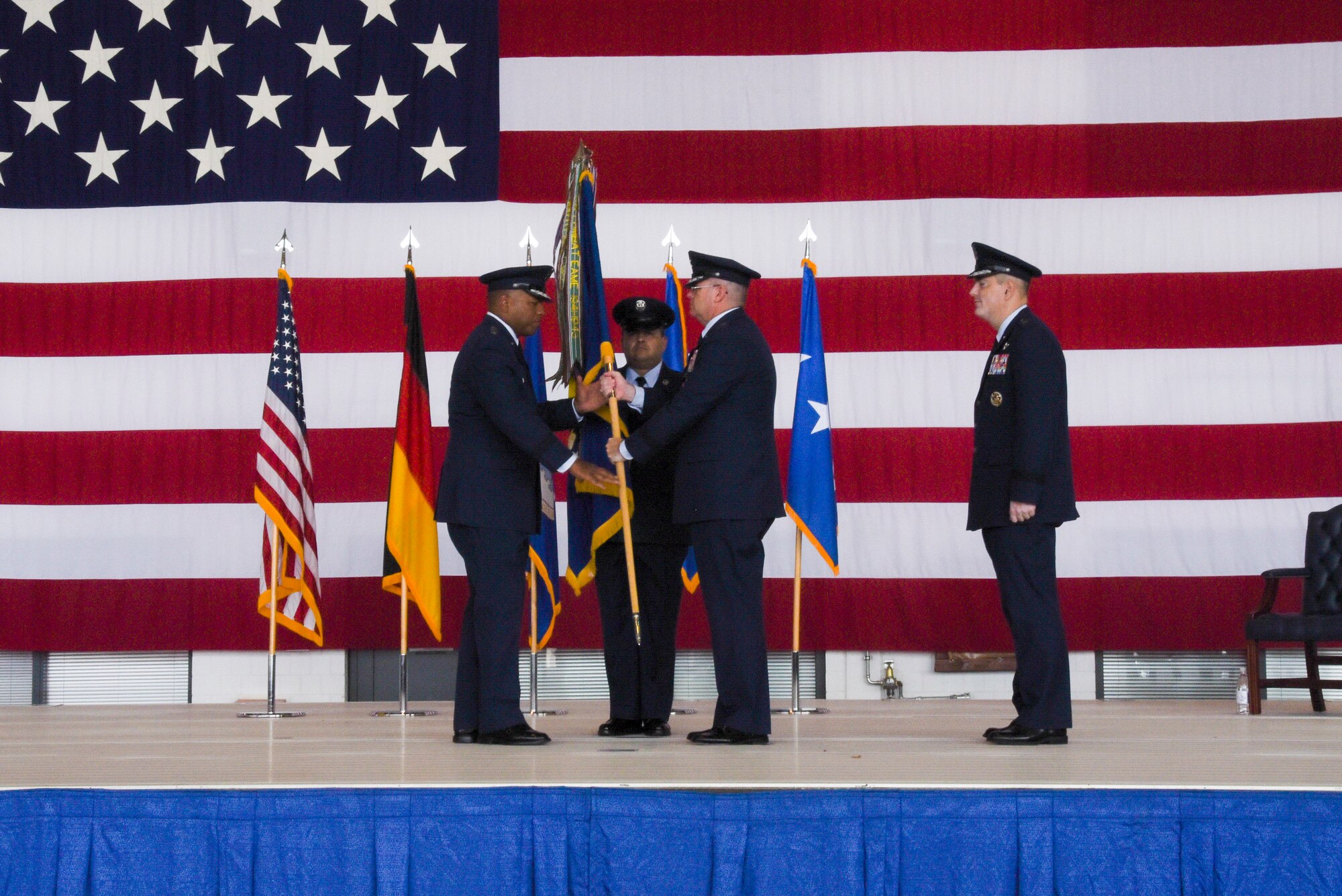 The men and women of the 86th Airlift Wing welcomed their new commander, Brig. Gen. Mark R. August, Aug. 9, 2018.