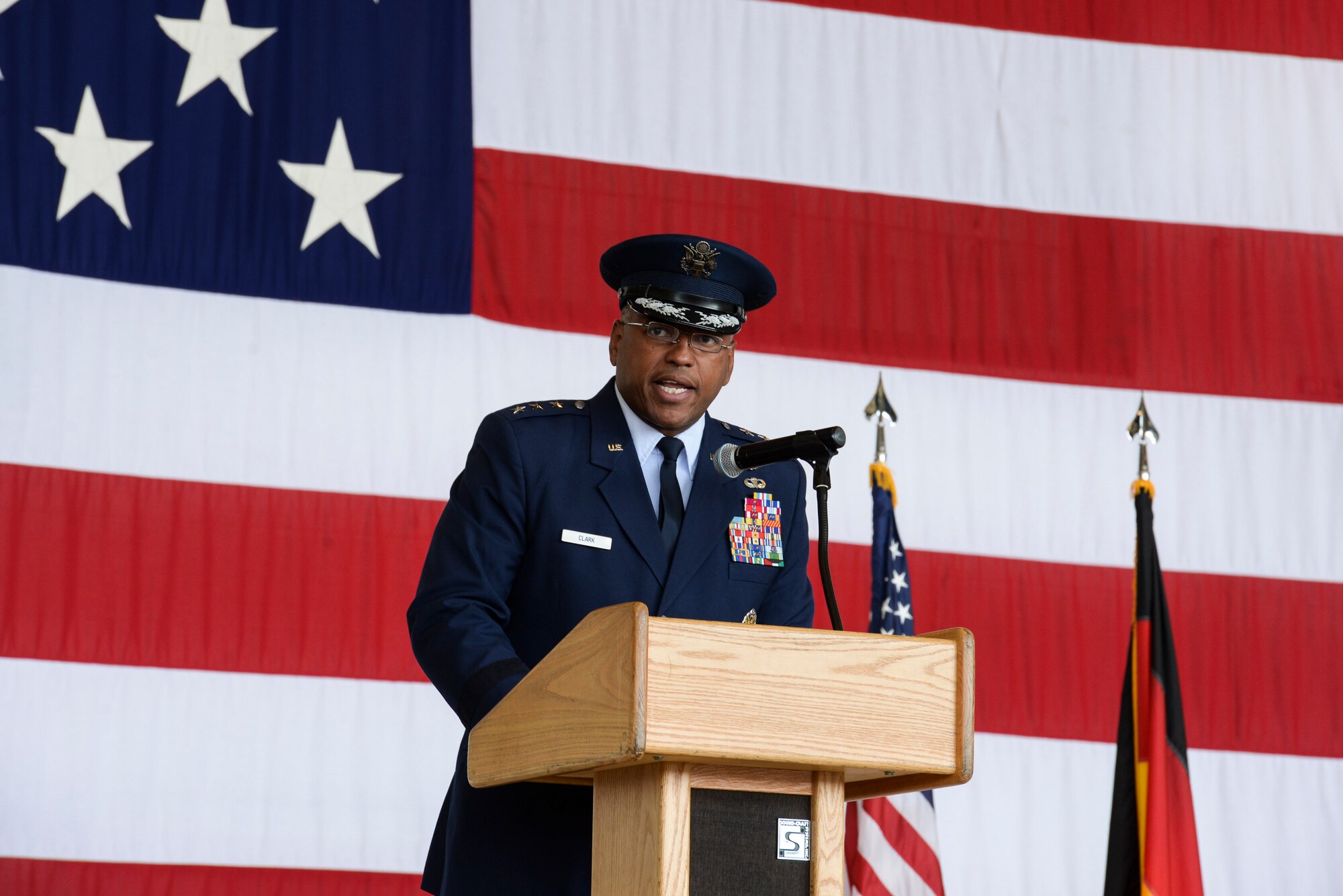 The men and women of the 86th Airlift Wing welcomed their new commander, Brig. Gen. Mark R. August, Aug. 9, 2018.