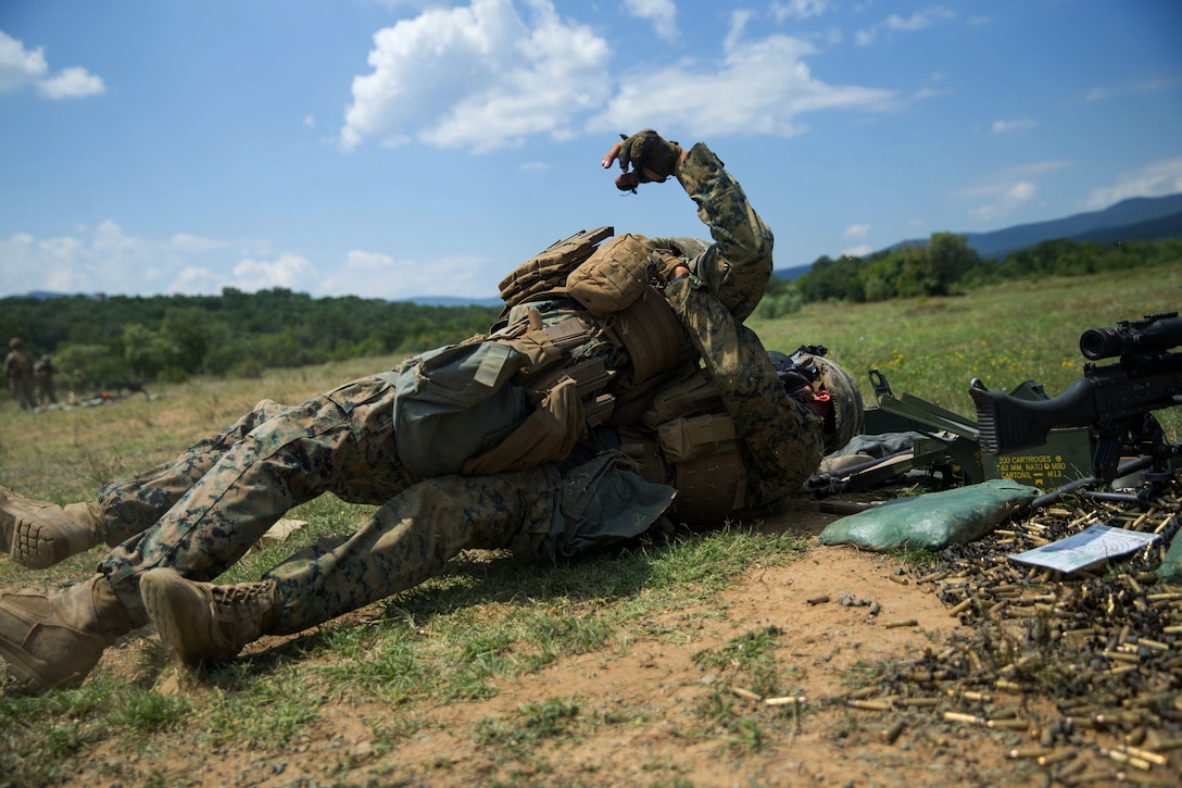 Marines perform a drill during Exercise Platinum Lion 18.