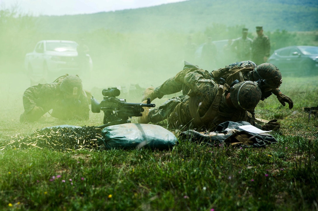 Marines perform a drill during Exercise Platinum Lion 18.