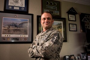 U.S. Air Force Chief Master Sgt. Shane Wagner recently, 633rd Air Base Wing command chief, poses for a photo in his office at Joint Base Langley-Eustis, Virginia, Aug. 3, 2018.
