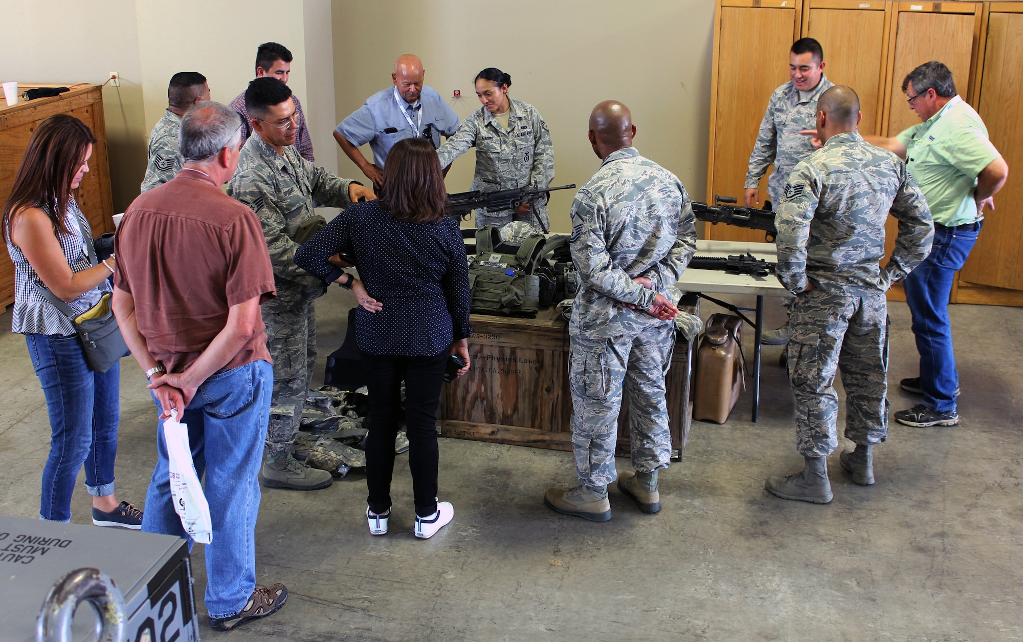 Reserve Citizen Airmen with the 433rd Security Forces Squadron show small arms weapons to civilian employers at an Operation Bosslift event Aug 4, 2018 at Joint Base San Antonio-Lackland, Texas. (U.S. Air Force photo by Tech Sgt. Iram Carmona)