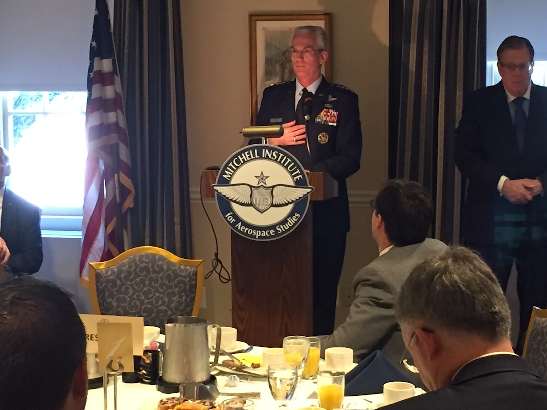 Air Force Gen. Paul J. Selva, the vice chairman of the Joint Chiefs of Staff, makes the case for nuclear deterrence recapitalization at the Air Force Association’s Mitchell Institute in Washington, D.C.