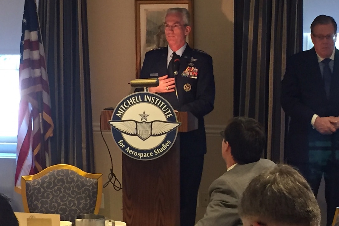 Air Force Gen. Paul J. Selva, the vice chairman of the Joint Chiefs of Staff, makes the case for nuclear deterrence recapitalization at the Air Force Association’s Mitchell Institute in Washington, D.C.