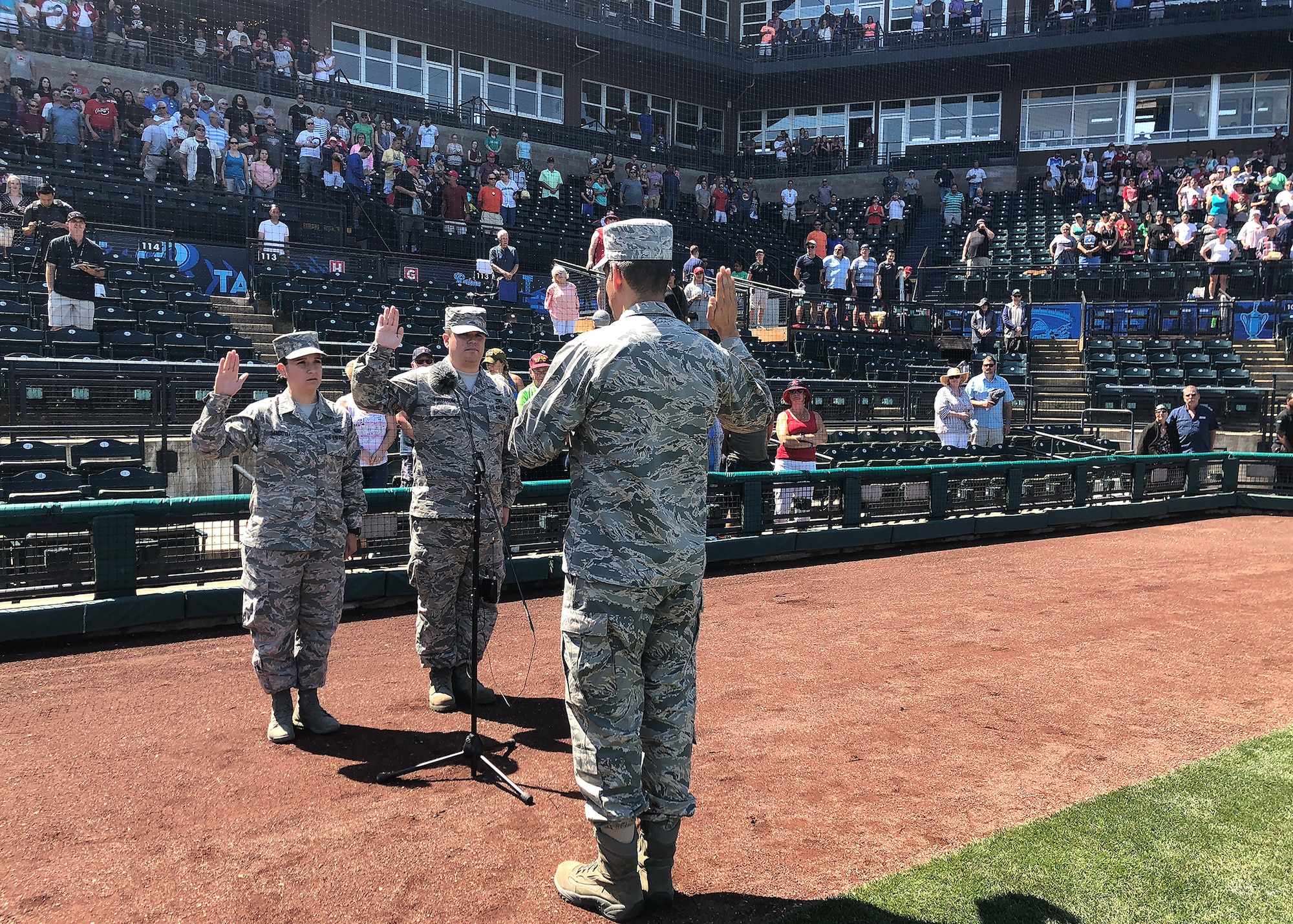 Reenlistment ceremony at Tacoma Rainiers baseball game.